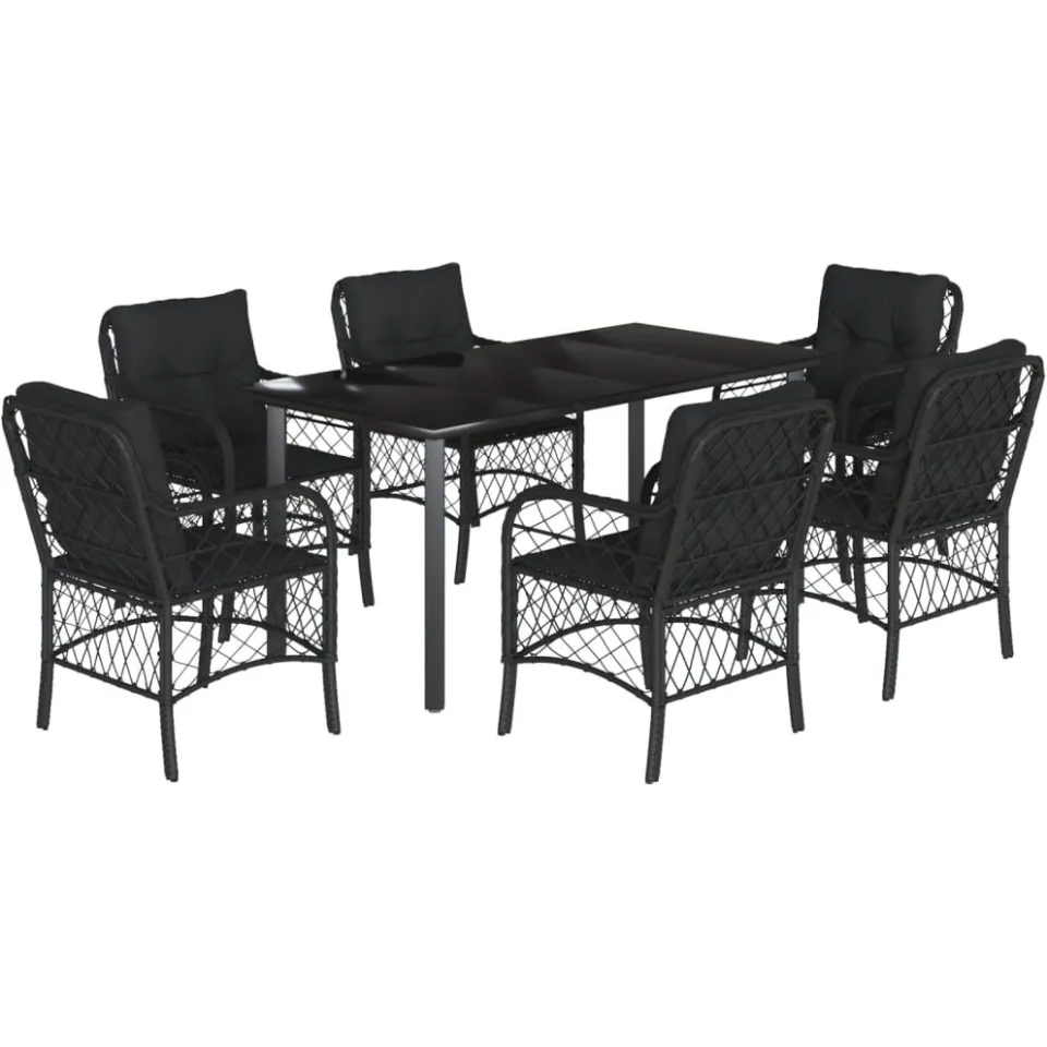 vidaXL 7-delige Tuinset met kussens poly rattan zwart, foto 3