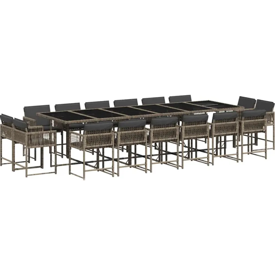 vidaXL 17-delige Tuinset met kussens poly rattan grijs, foto 3