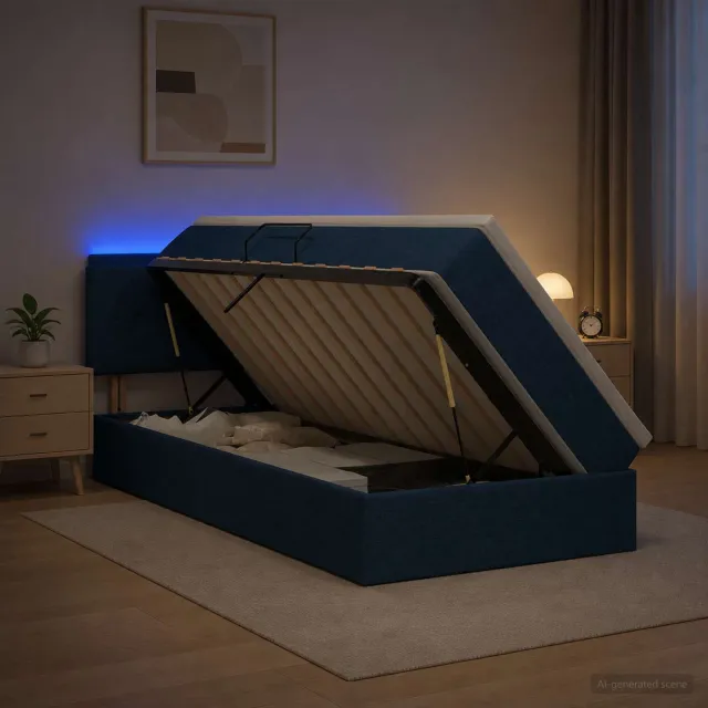 vidaXL LED Opslagbed met Matras Blauw 90 x 200 cm Stof