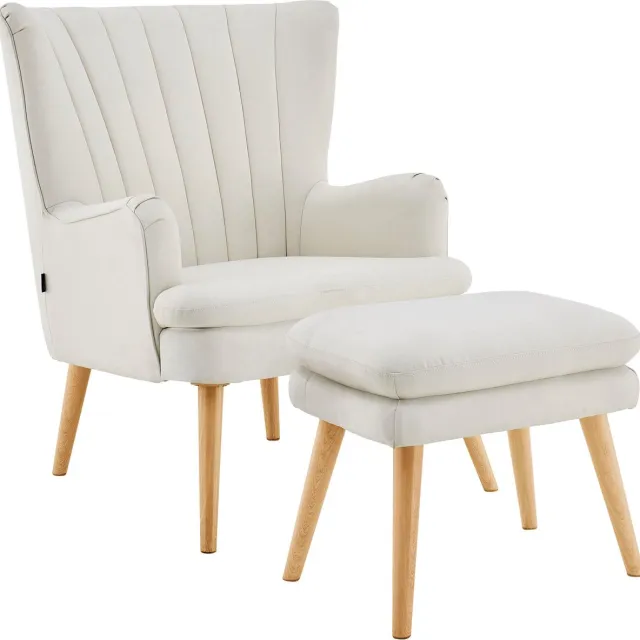Notio Living Zenia|Accent Stoel en Kruk Creme Stof Crème
