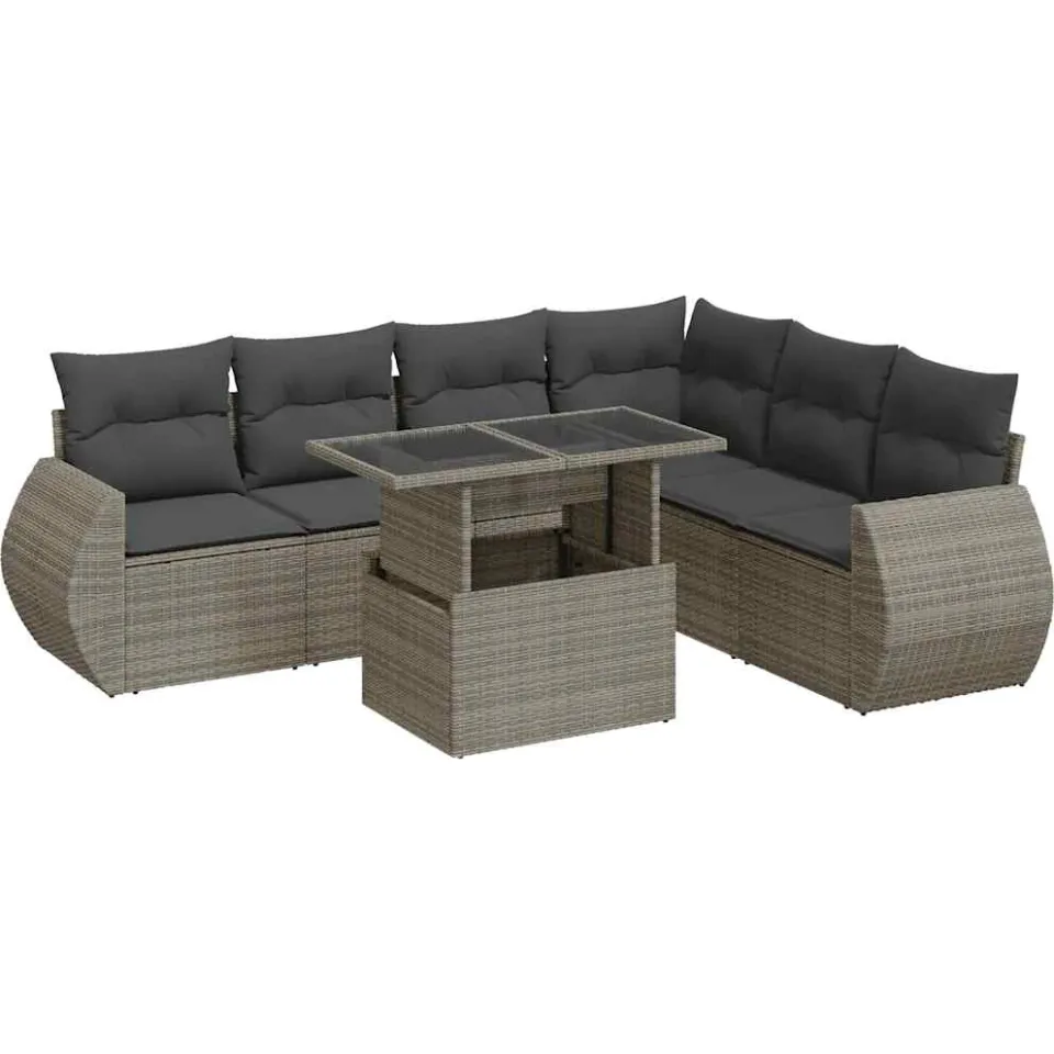 vidaXL 7-delige Loungeset met kussens poly rattan grijs, foto 3