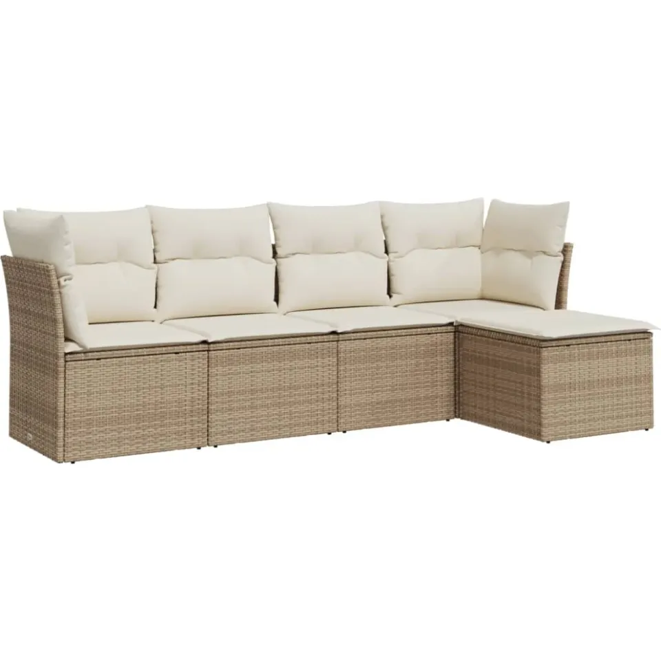 vidaXL 5-delige Loungeset met kussens poly rattan beige, foto 3