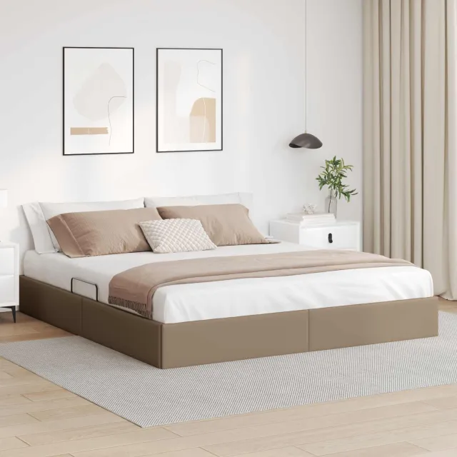vidaXL Ottoman Bedframe met opslag Cappuccino 180 x 200 cm Nep Leer Bruin