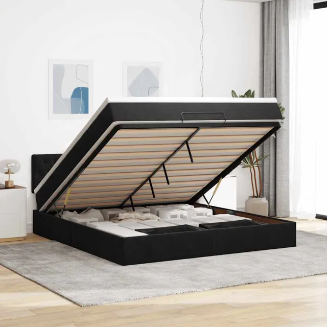 vidaXL Ottoman bed met matras en LED's 180x200cm fluweel zwart