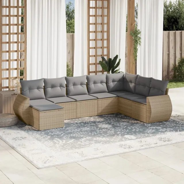 vidaXL 8-delige Loungeset met kussens poly rattan beige, foto 2