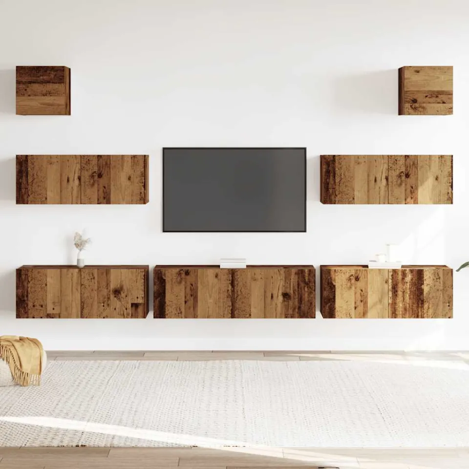 vidaXL 7-delig Tv-meubelset wandmontage bewerkt hout oud houtkleurig bruin, foto 2