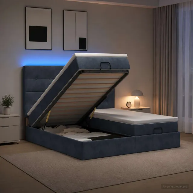 vidaXL Ottoman Bed met Matrassen en LED Donkergrijs 200 x 200 cm