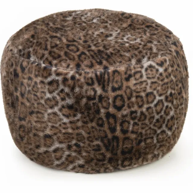 Drop & Sit poef - sfeervolle teddy - stijlvolle bontlook (faux) - panterprint - donkerbruin - Ø 50 cm - extra comfortabel en heerlijk zacht