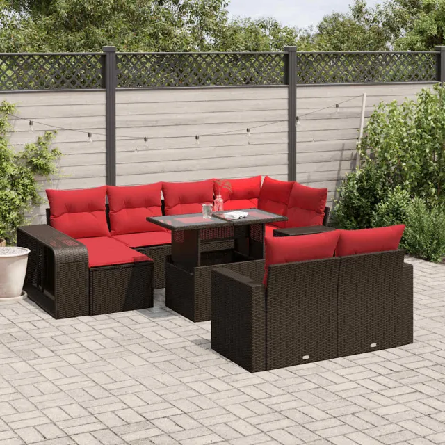 vidaXL 11-delige tuinbankset met kussens, bruin polyrotan, foto 2