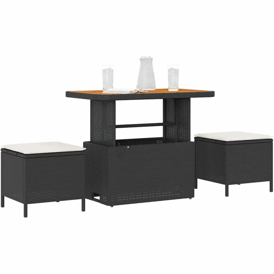 vidaXL Tuin eettafelset 3 st Zwart poly rattan
