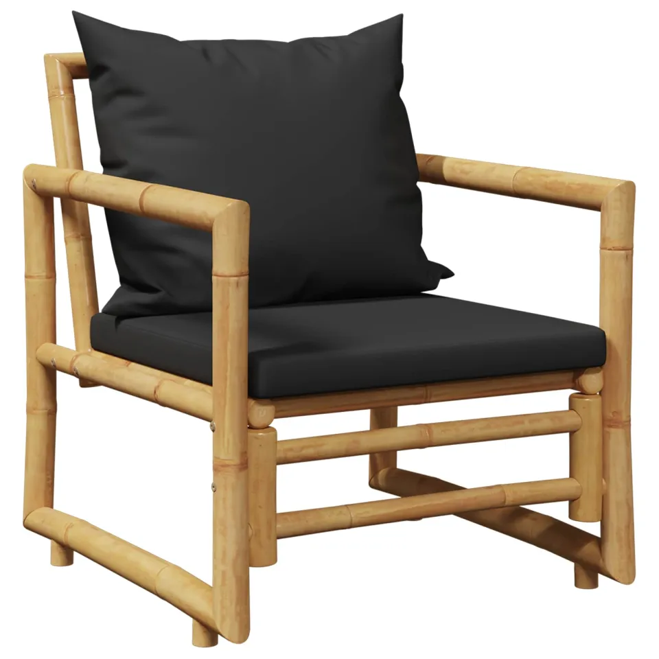 vidaXL 4-delige Loungeset met kussens bamboe grijs, foto 4