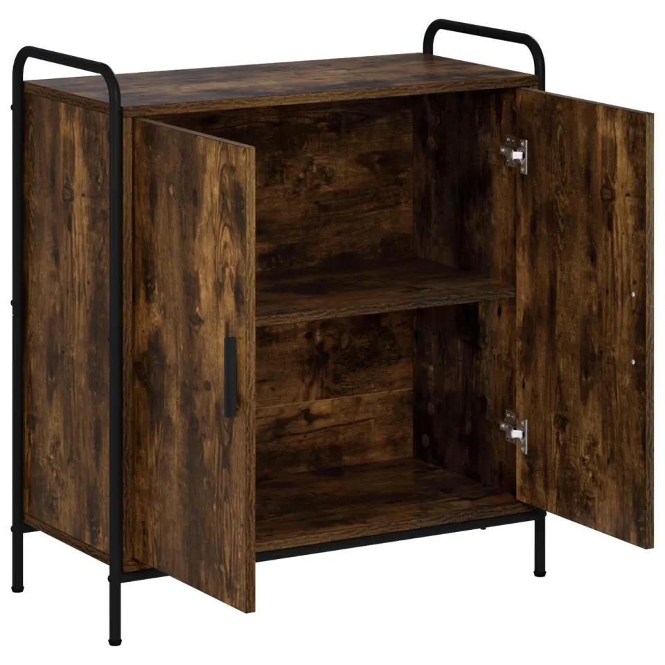 vidaXL Dressoir Gerookt eiken 97 x 33 x 81 cm Bewerkt hout, foto 2