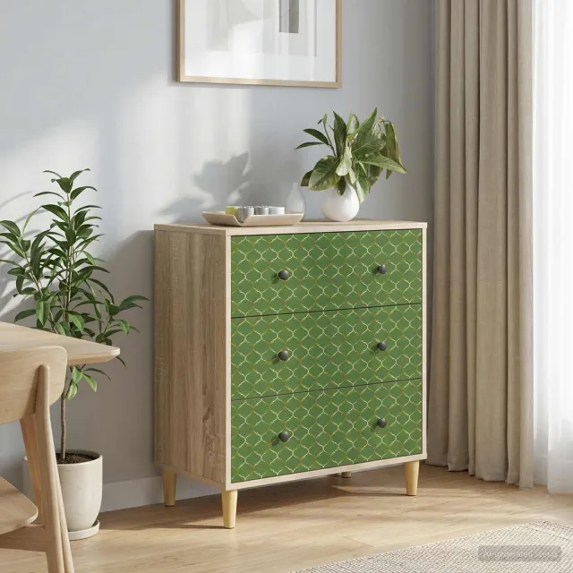 vidaXL Ladekast GELEEN Groen geometrisch patroon 66 x 36,5 x 75 cm Bruin