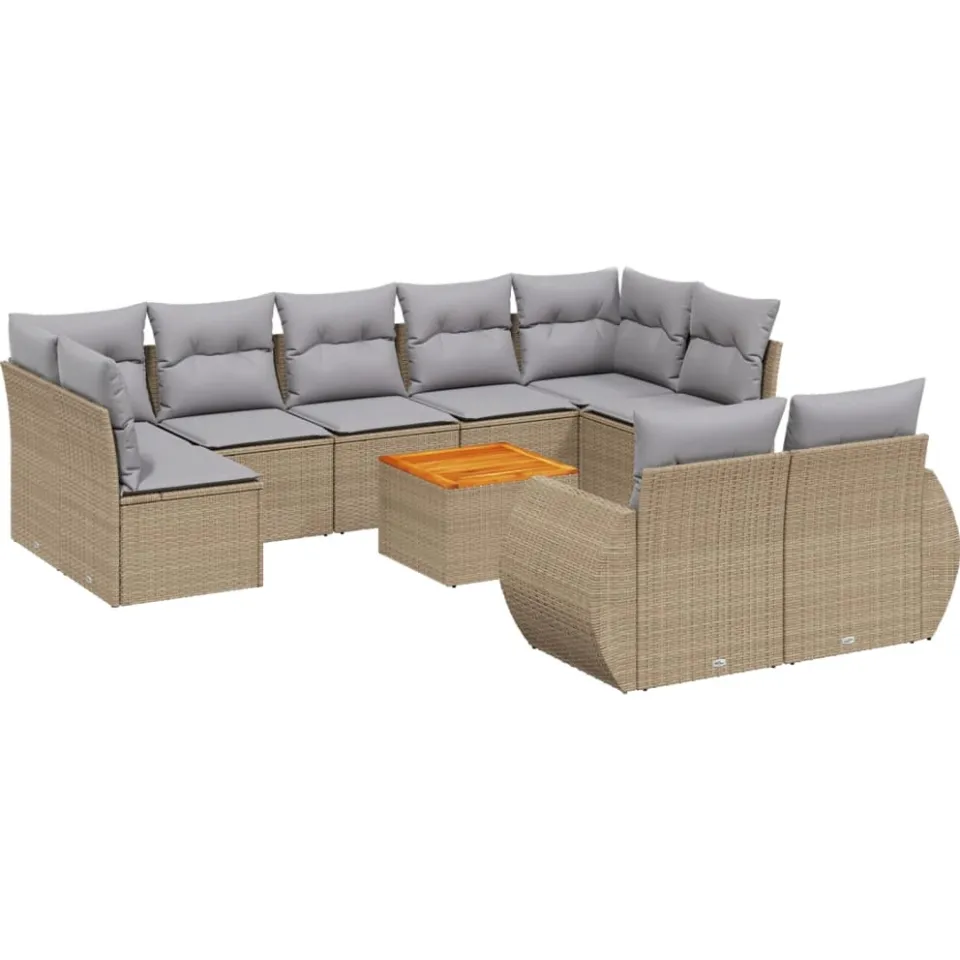 vidaXL 10-delige Loungeset met kussens poly rattan beige, foto 3