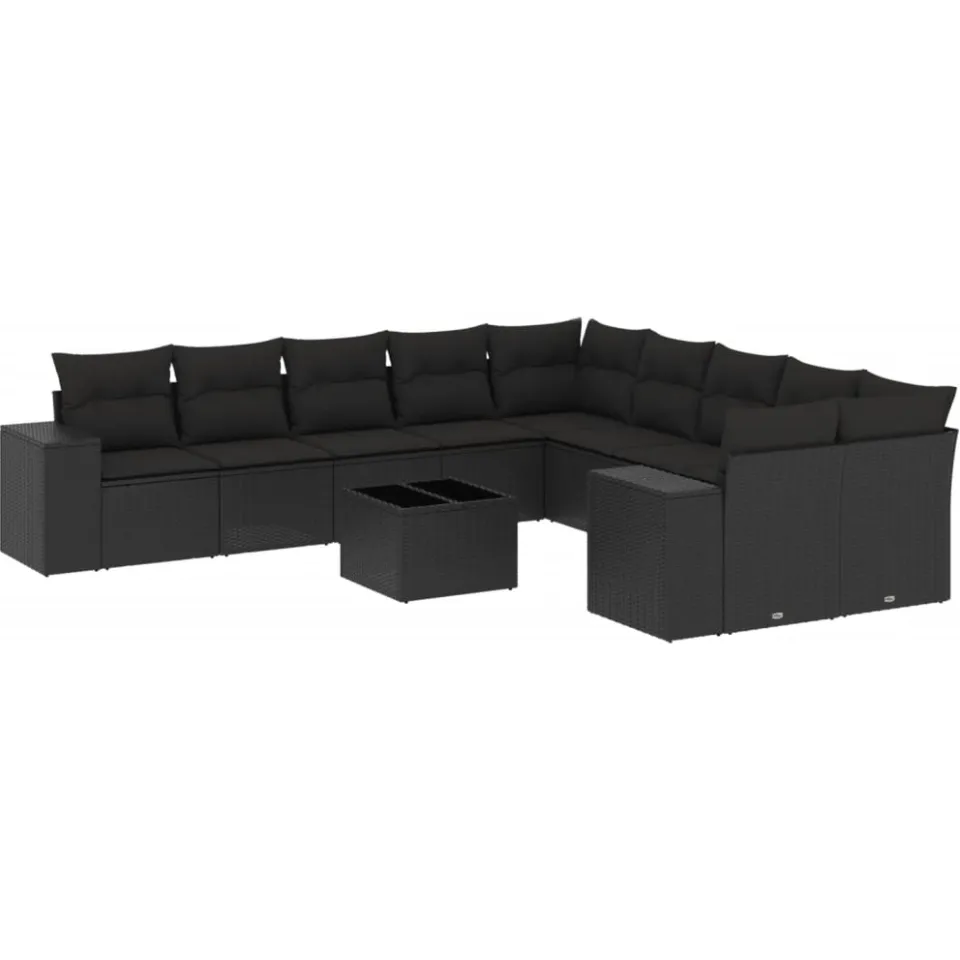 vidaXL 11-delige Loungeset met kussens poly rattan zwart
