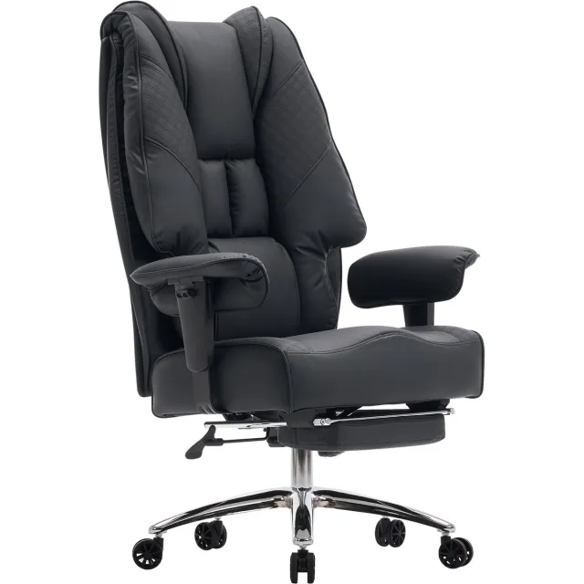 ZynoCore Ergonomische Bureaustoel - 180kg - Met voetsteun - Zwart - Breed zitvlak - Leder - Hoge rug - Voor kantoor & gamen