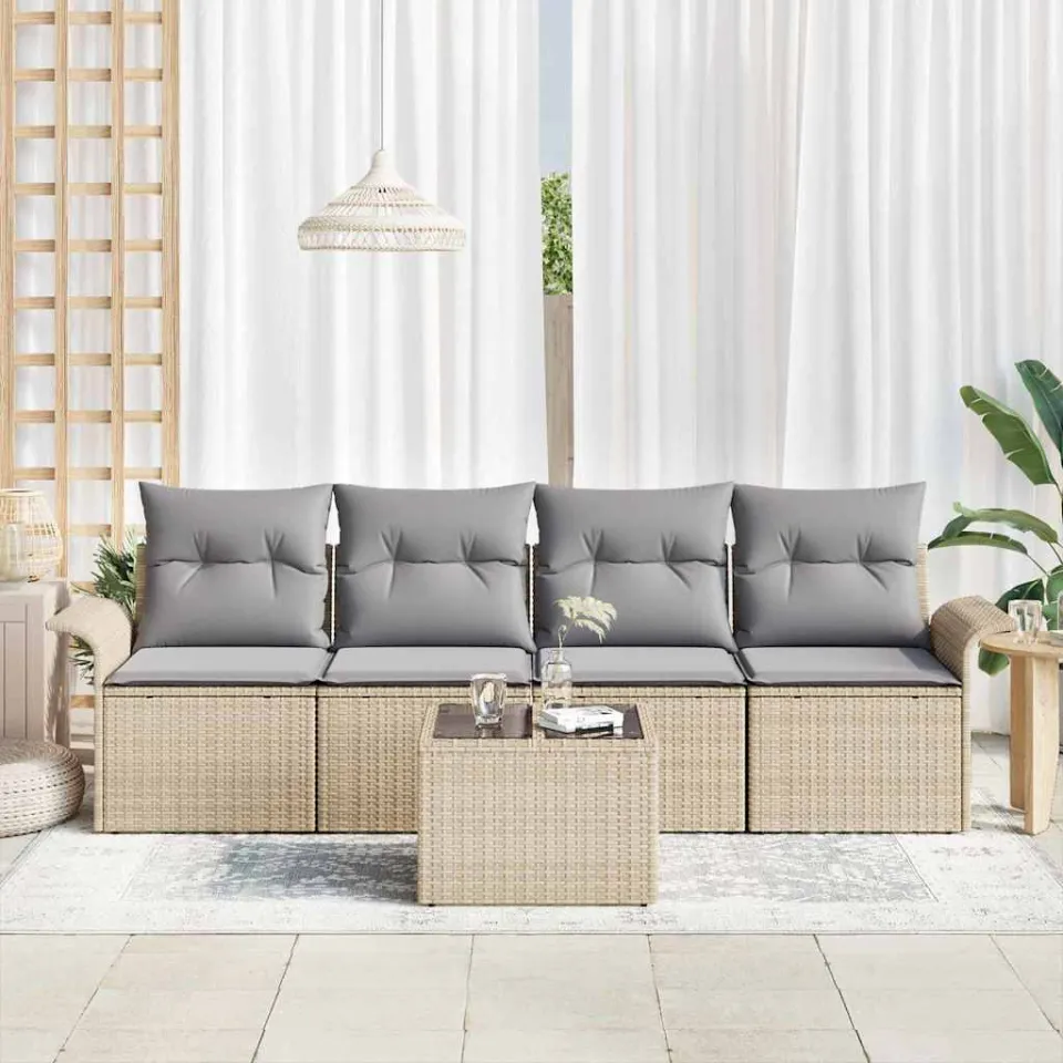 vidaXL Bankstel 5 st Beige poly rattan, foto 3