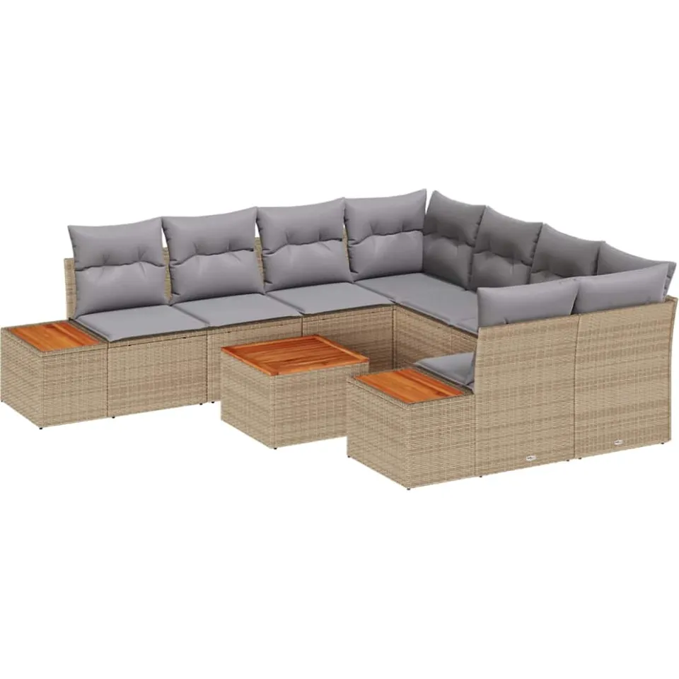 vidaXL Tuinbankenset 9 st Beige Poly riet, foto 4