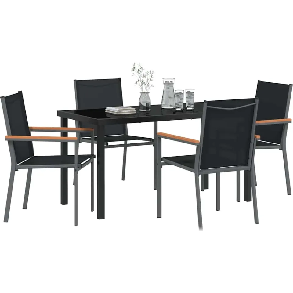 vidaXL Tuin eettafelset 5 st Zwart Poedercoating staal
