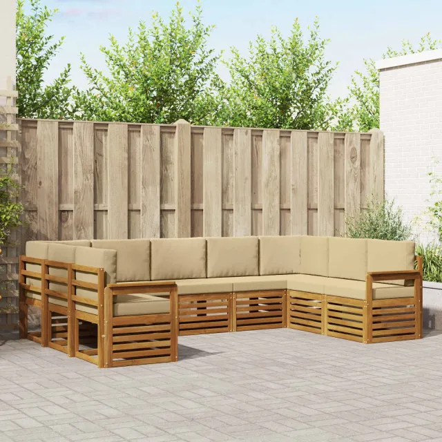 vidaXL Buiten bankenset 9 st 9-zits Natuurlijk en Beige