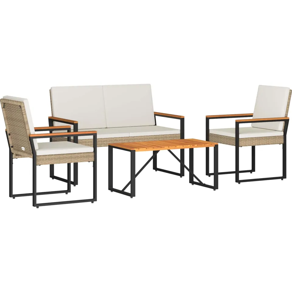 vidaXL Buitenmeubelset 4 st Beige en Crème Wit poly rattan