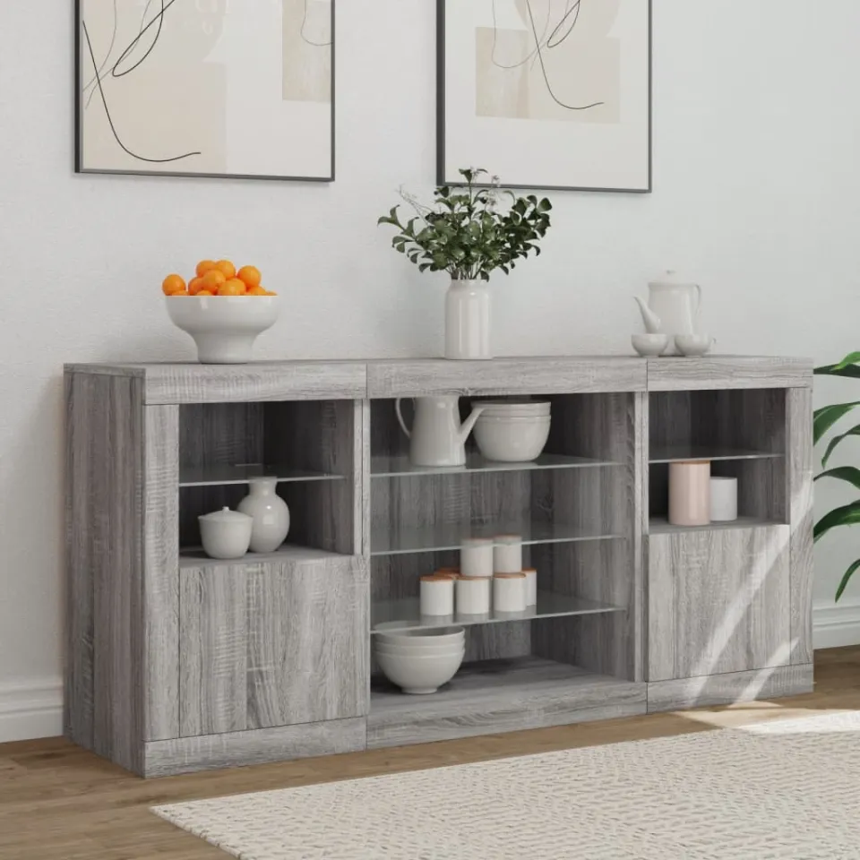 vidaXL Dressoir met LED-verlichting 142,5x37x67 cm grijs sonoma, foto 2