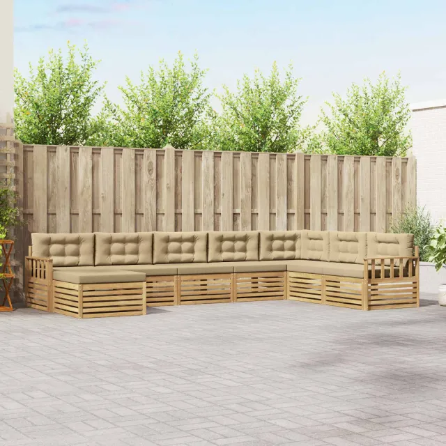 vidaXL Buiten bankenset 8 st 7-zits Wit en Beige Massief Acaciahout