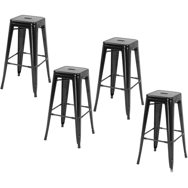 Homona Barkrukken - Set van 4 - Stapelbaar - Met voetsteun - Metaal - 43 x 43 x 76 cm - Zwart