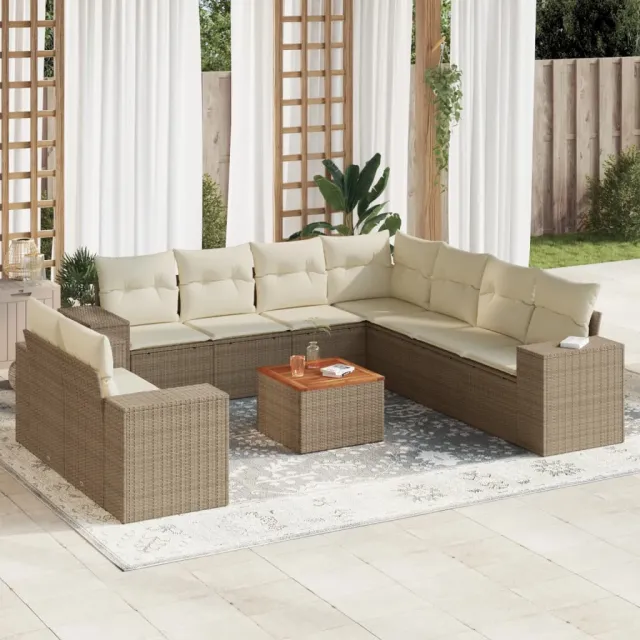 vidaXL 10-delige Loungeset met kussens poly rattan beige, foto 2
