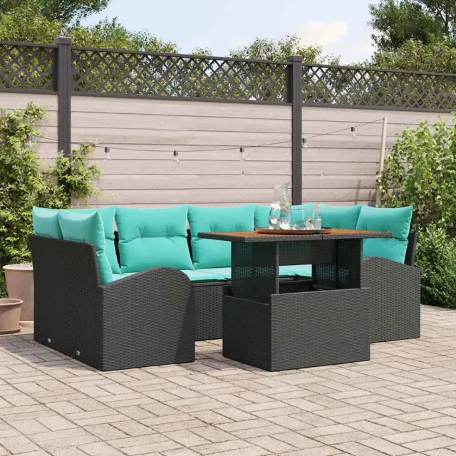 vidaXL Tuin Sofa Set 7 st Zwart Poly riet, foto 2