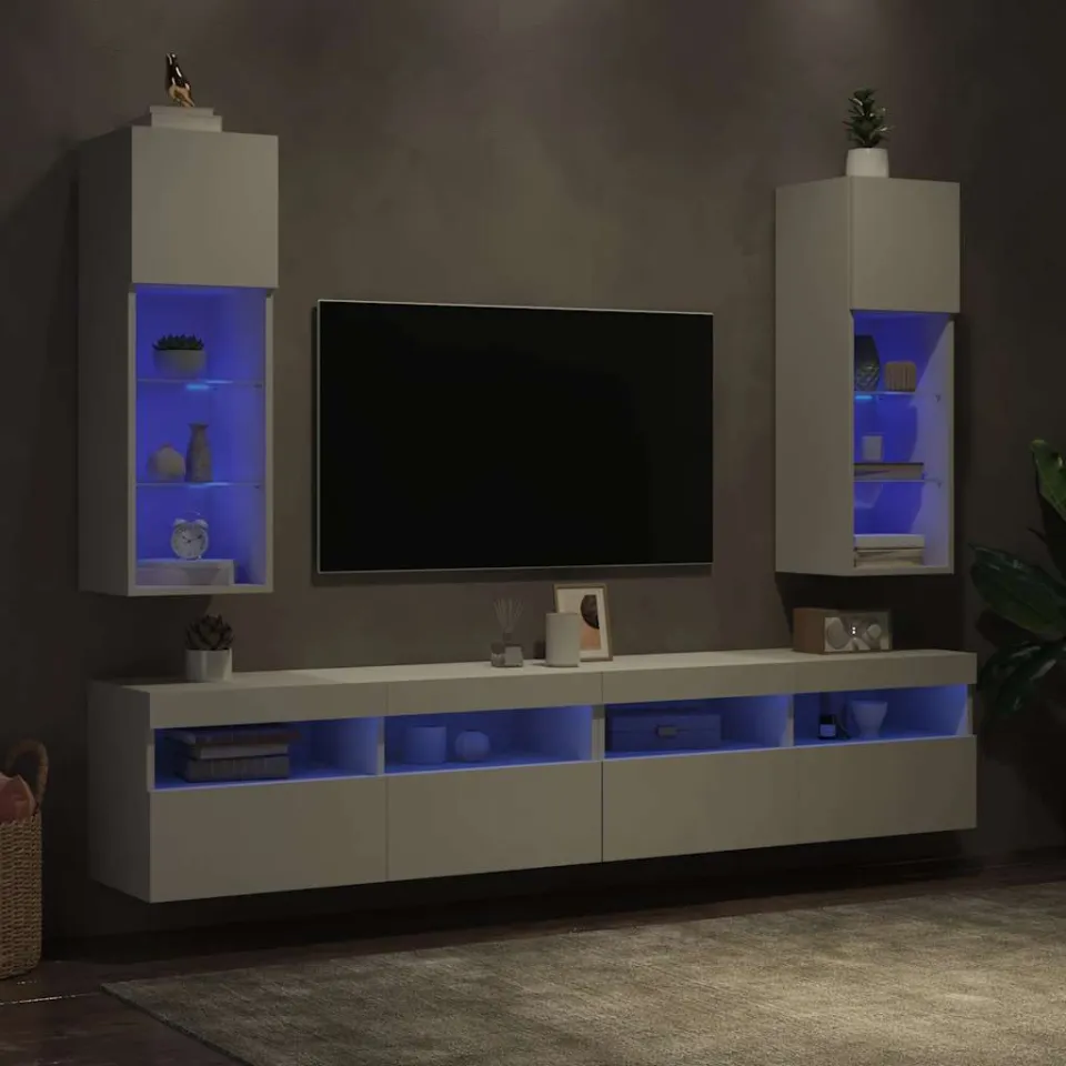 vidaXL Tv-meubels met LED-verlichting 2 st 30,5x30x90 cm wit, foto 4