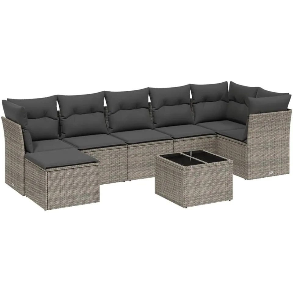 vidaXL 8-delige Loungeset met kussens poly rattan grijs