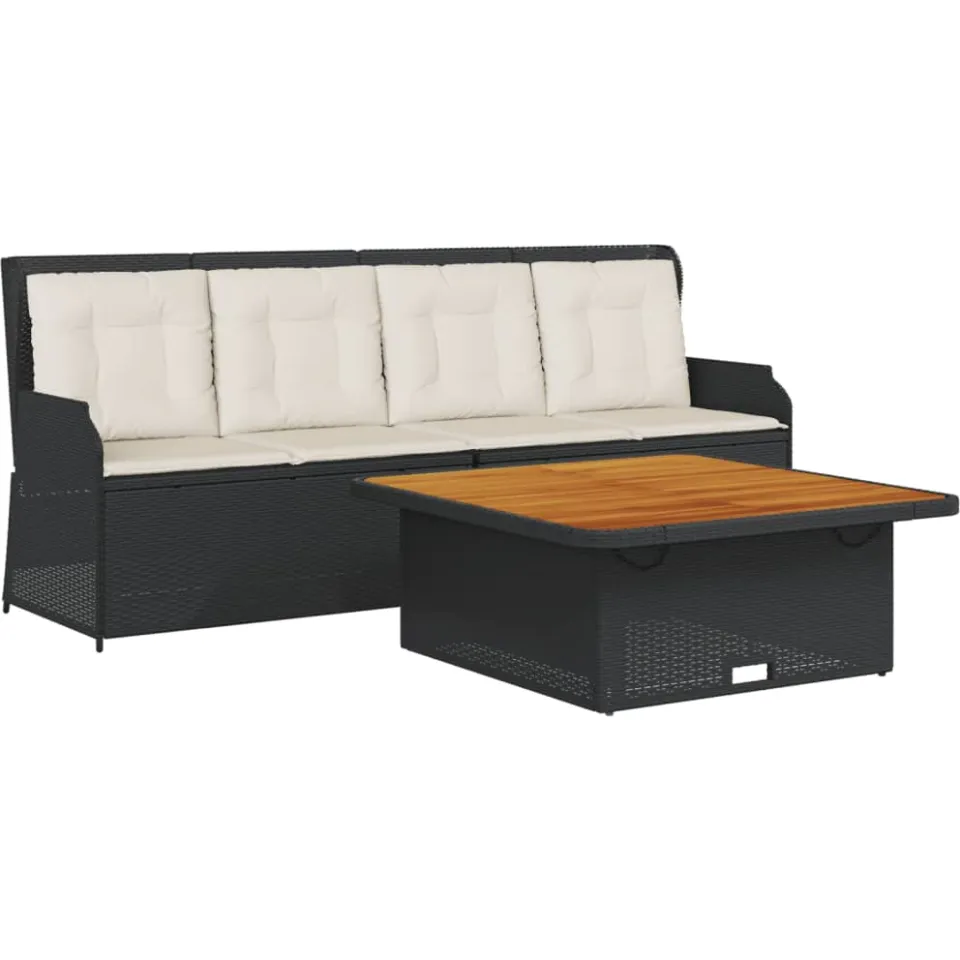 vidaXL 3-delige Loungeset met kussens poly rattan zwart, foto 3
