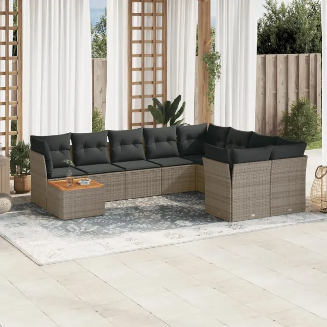 vidaXL 10-delige Loungeset met kussens poly rattan grijs, foto 2