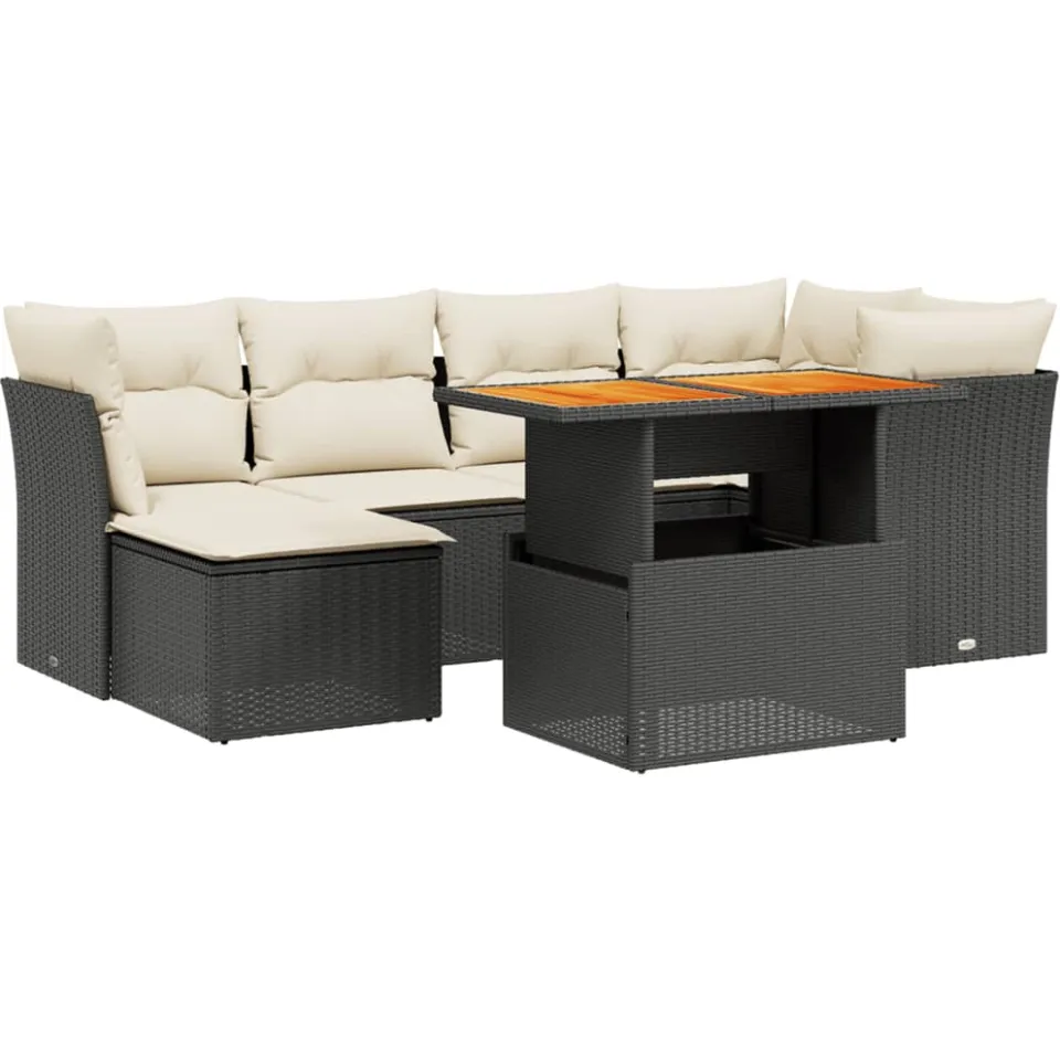 vidaXL 7-delige Loungeset met kussens poly rattan zwart