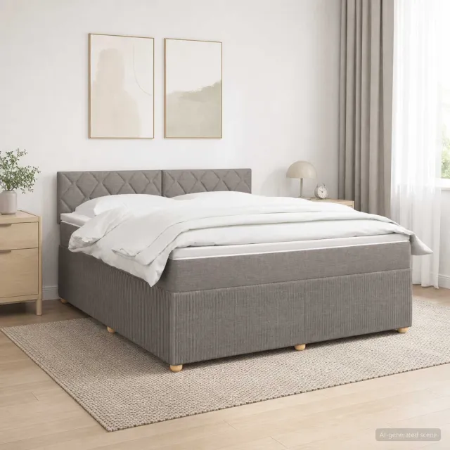 vidaXL Boxspringbed met matras met hoofdeinde Taupe 140 x 190 cm Stof