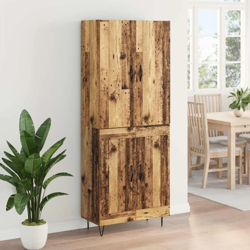 vidaXL Hoge kast 2 st Oudhout 69,5 x 34 x 180 cm Bewerkt hout bruin, foto 4