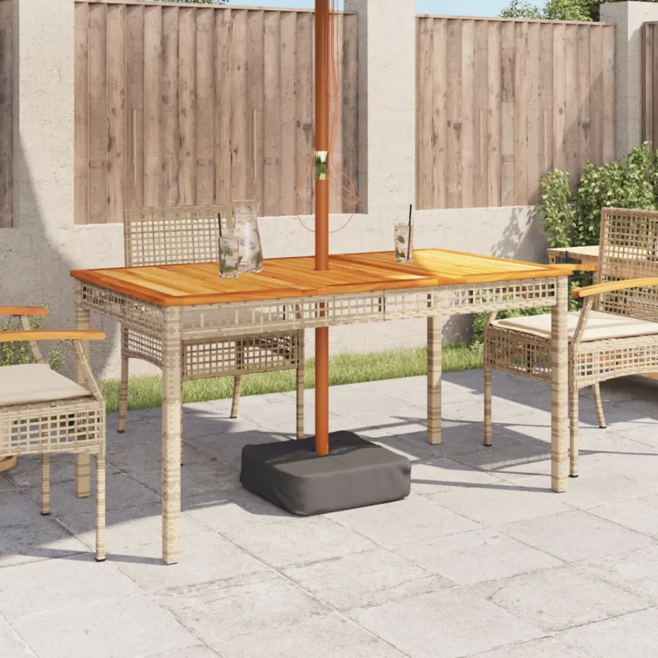 vidaXL Tuintafel 140x80x75 cm poly rattan en acaciahout beige, foto 3