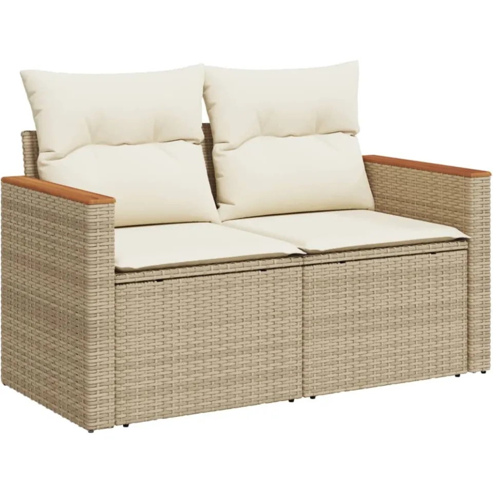 vidaXL 9-delige Loungeset met kussens poly rattan beige