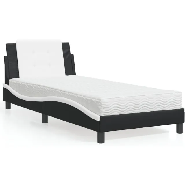 vidaXL Bed met matras Zadar kunstleer zwart en wit 90x200 cm