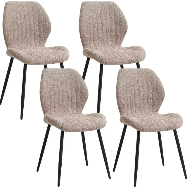 SONNENH Eetkamerstoelen set van 4 - Bruine linnenbekleding - Zwarte metalen poten - Gepolsterde zitting en rug Bruin met zwarte metalen poten