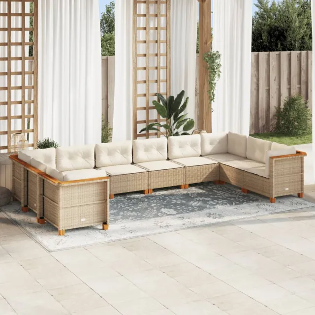 vidaXL 10-delige Loungeset met kussens poly rattan beige, foto 2