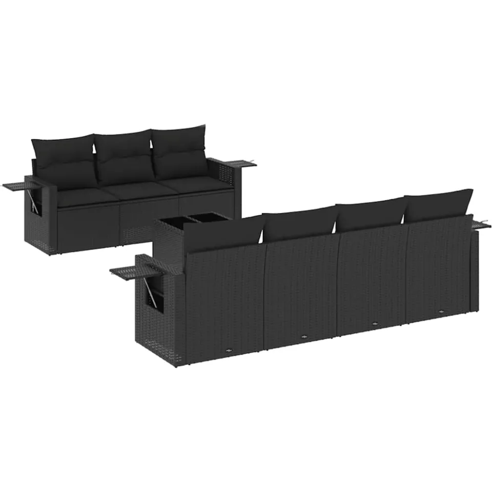 vidaXL 8-delige Loungeset met kussens poly rattan zwart, foto 3