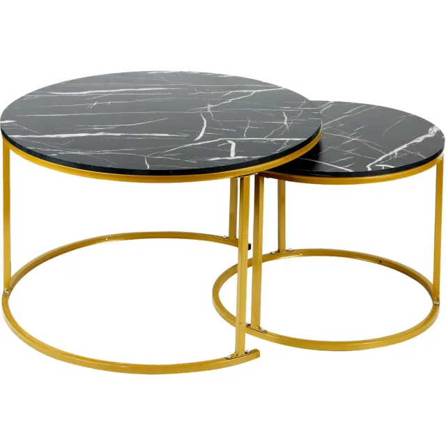 PIPIPOXER Salontafel Set Rond - Tafelset - Grote Tafel 70*45cm, Kleine Tafel 50*38cm -Zwart en goud