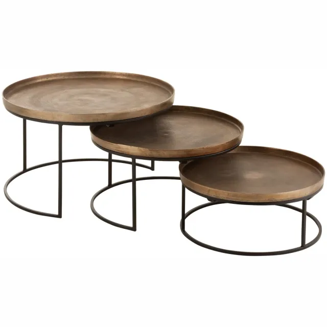 J-Line bijzettafel Rond - aluminium - roest - set van 3 Bruin