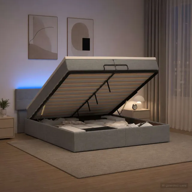 vidaXL Ottoman Bed met Matrassen en LED Lichtgrijs 200 x 200 cm Stof