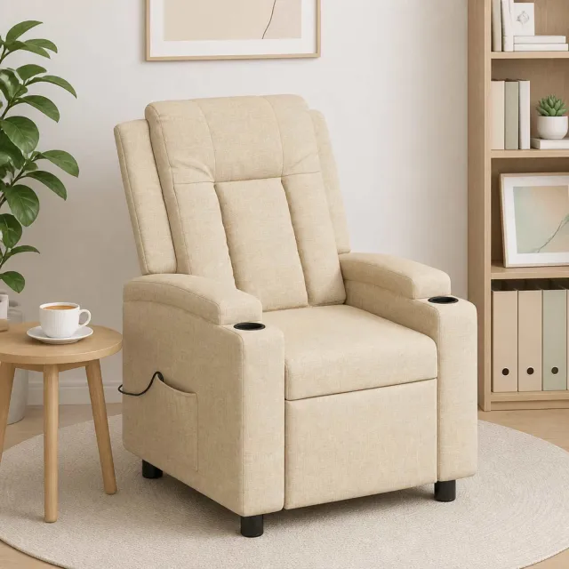 vidaXL Massage-relaxstoel Crèmekleurig 75 x 95 x 100 cm Stof, foto 2