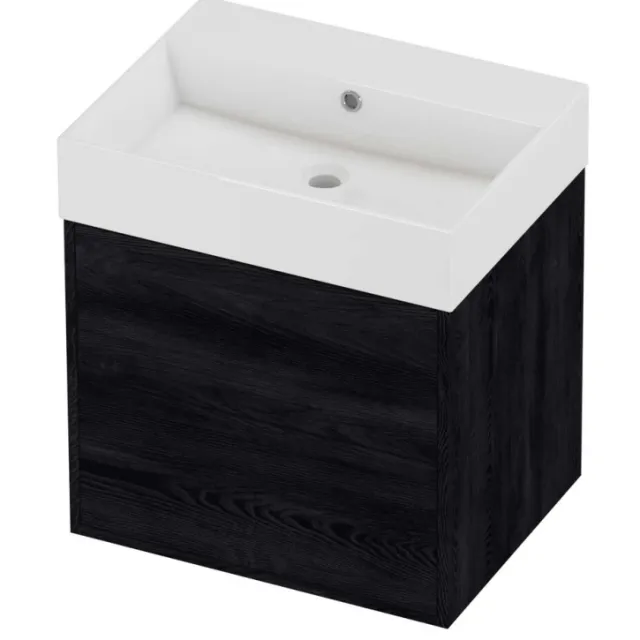 Proline Zara Badmeubelset Porselein Loft Zonder Kraangat 2 Laden 60x46x65 cm Glans Wit Black Oak Eiken