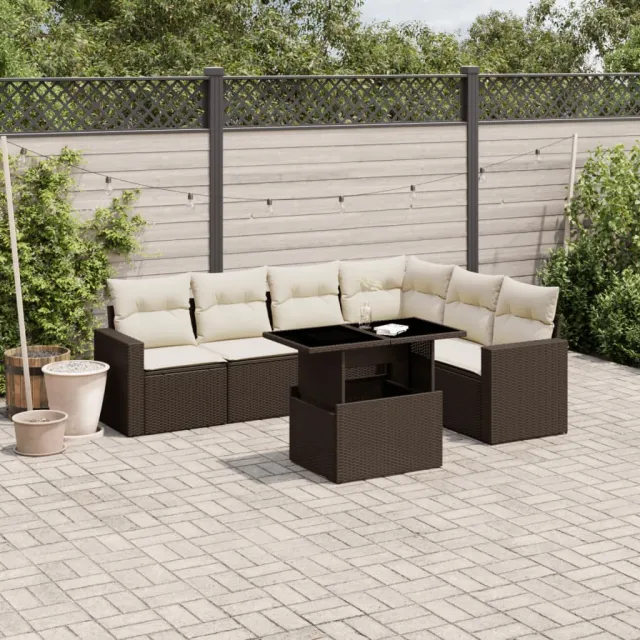 vidaXL 7-delige Loungeset met kussens poly rattan bruin, foto 2