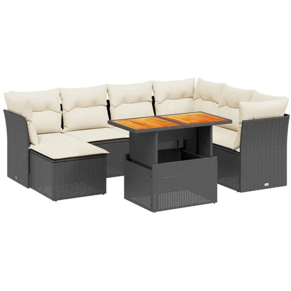vidaXL 8-delige Loungeset met kussens poly rattan zwart